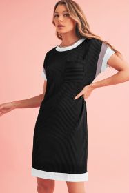 Black Ribbed Colorblock Patched Pocket T Shirt Dress (size: (US 8-10)M)