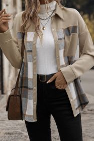 Khaki Casual Plaid Print Colorblock Single-breasted Jacket (size: (US 8-10)M)