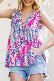 Multicolor Abstract Print Boho Flounce Hem Sleeveless Shirt (size: (US 12-14)L)