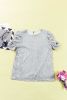 Silvery Ruched Puff Sleeve Sequins Short Sleeve Blouse