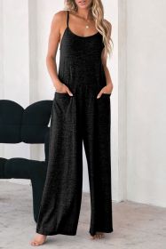 Black Loose Fit Side Pockets Spaghetti Strap Wide Leg Jumpsuit (size: (US 8-10)M)