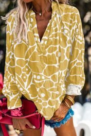 Ginger Abstract Floral Print V Neck Blouse (size: (US 12-14)L)