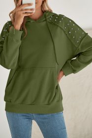 Vineyard Green Stud Detail Kangaroo Pocket Drawstring Hoodie (size: (US 12-14)L)