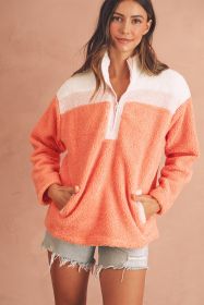 Orange Colorblock Zipper Stand Neck Sherpa Sweatshirt (size: (US 8-10)M)
