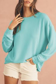 Aruba Blue Plain Crinkle Ribbed Round Neck Top (size: (US 8-10)M)
