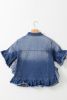 Peacock Blue Ruffle Frayed Hem Short Sleeve Plus Size Denim Jacket