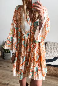 Orange Boho Paisley Print Bracelet Sleeve Mini Dress (size: (US 12-14)L)