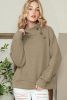 Apricot Quilted Buttoned Neck Pullover Sweatshirt