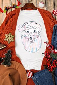 White Cute Santa Claus Casual Round Neck Graphic Tee (size: (US 12-14)L)