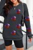 Black Sequined Halloween Pumpkin Ribbed Oversized Graphic Sweatshirt