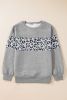 Gray Leopard Quilted Patchwork Pullover Sweatshirt
