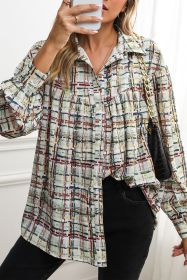 Multicolor Plaid Pleated Long Sleeve Shirt (size: (US 8-10)M)