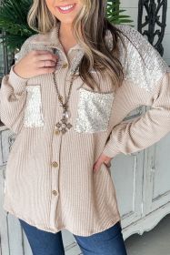 Parchment Sequin Patchwork Chest Pocket Corded Shirt (size: (US 4-6)S)