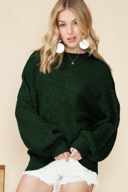 Blackish Green Mock Neck Lantern Sleeve Cable Knit Sweater (size: (US 4-6)S)
