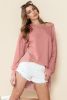 Rose Pink Crinkled Patchwork Raw Hem Oversized Tops