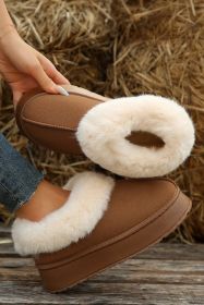 Chestnut Plush Suede Trim Thick Sole Flat Snow Boots (size: (US 7)38)