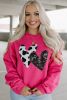 Strawberry Pink Sequins Heart Patch Graphic Sweatshirt