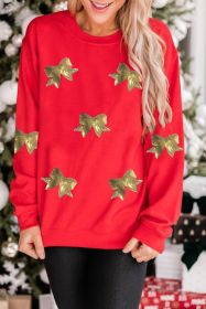 Red Bowknot Patched Pattern Crewneck Christmas Sweatshirt (size: (US 20-22)2XL)