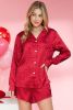 Red Leopard Satin Long Sleeve Top & Shorts Loungewear Set
