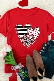 Red Leopard Striped Heart Print Graphic Crew Neck T Shirt (size: (US 8-10)M)