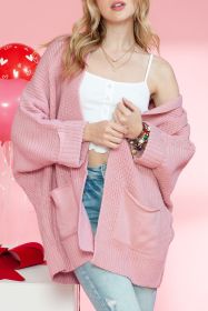 Pink Batwing Sleeve Pocket Oversized Cable Knit Cardigan (size: (US 12-14)L)