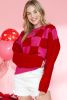 Multicolor Checkered Pattern Pompom Heart Knitted Sweater