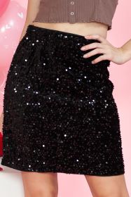 Black Party Sequin High Waist Mini Skirt (size: (US 4-6)S)