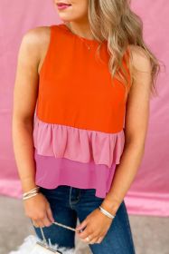 Orange Colorblock Layered Ruffle Sleeveless Blouse (size: (US 4-6)S)