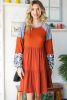 Brown Waffle Leopard Colorblock Long Sleeve Knit Short Dress