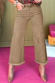 Light French Beige Acid Washed High Rise Cropped Jeans (size: 14)