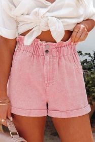 Dusty Pink Vintage Washed Frilled High Waist Denim Shorts (size: 14)