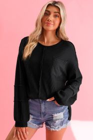 Black Waffle and Crinkle Long Sleeve Top (size: (US 8-10)M)