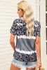 Gray Tie Dye Leopard Print V Neck T Shirt