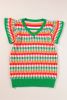 Green Colorblock Cap Sleeve Knitted Top