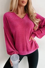 Rose Red Textured Long Sleeve V Neck Top (size: (US 8-10)M)