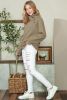 Apricot Quilted Buttoned Neck Pullover Sweatshirt