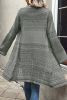 Gray Pointelle Knit Open Front Long Cardigan