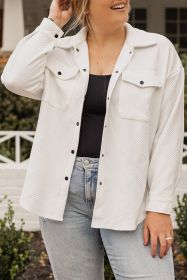 Beige Plus Size Textured Flap Pockets Jacket (size: (US 18W-20W)2X)