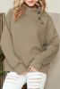 Apricot Quilted Buttoned Neck Pullover Sweatshirt