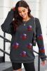 Black Sequined Halloween Pumpkin Ribbed Oversized Graphic Sweatshirt