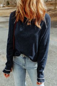Blue Exposed Seam Textured Pullover Long Sleeve Top (size: (US 12-14)L)