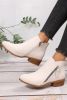 White Faux Leather Double Zip Low Heel Ankle Boots
