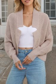 Smoke Gray V Neck Bat Sleeve Knit Open Front Cardigan (size: (US 8-10)M)