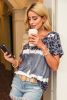 Gray Tie Dye Leopard Print V Neck T Shirt