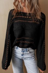 Black Hollow Out Cable Knit Cropped Sweater (size: (US 8-10)M)