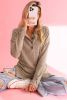 Khaki Drop Shoulder Ribbed Knit Long Sleeve Henley Top