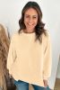 Beige Plain Exposed Seam Round Neck Pullover Sweatshirt