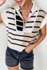 Black Stripe Quarter Zip Collar Knit Vest