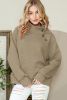 Apricot Quilted Buttoned Neck Pullover Sweatshirt