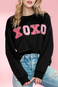 Black Valentine Shiny XOXO Letter Graphic Sweatshirt (size: (US 18-20)2XL)